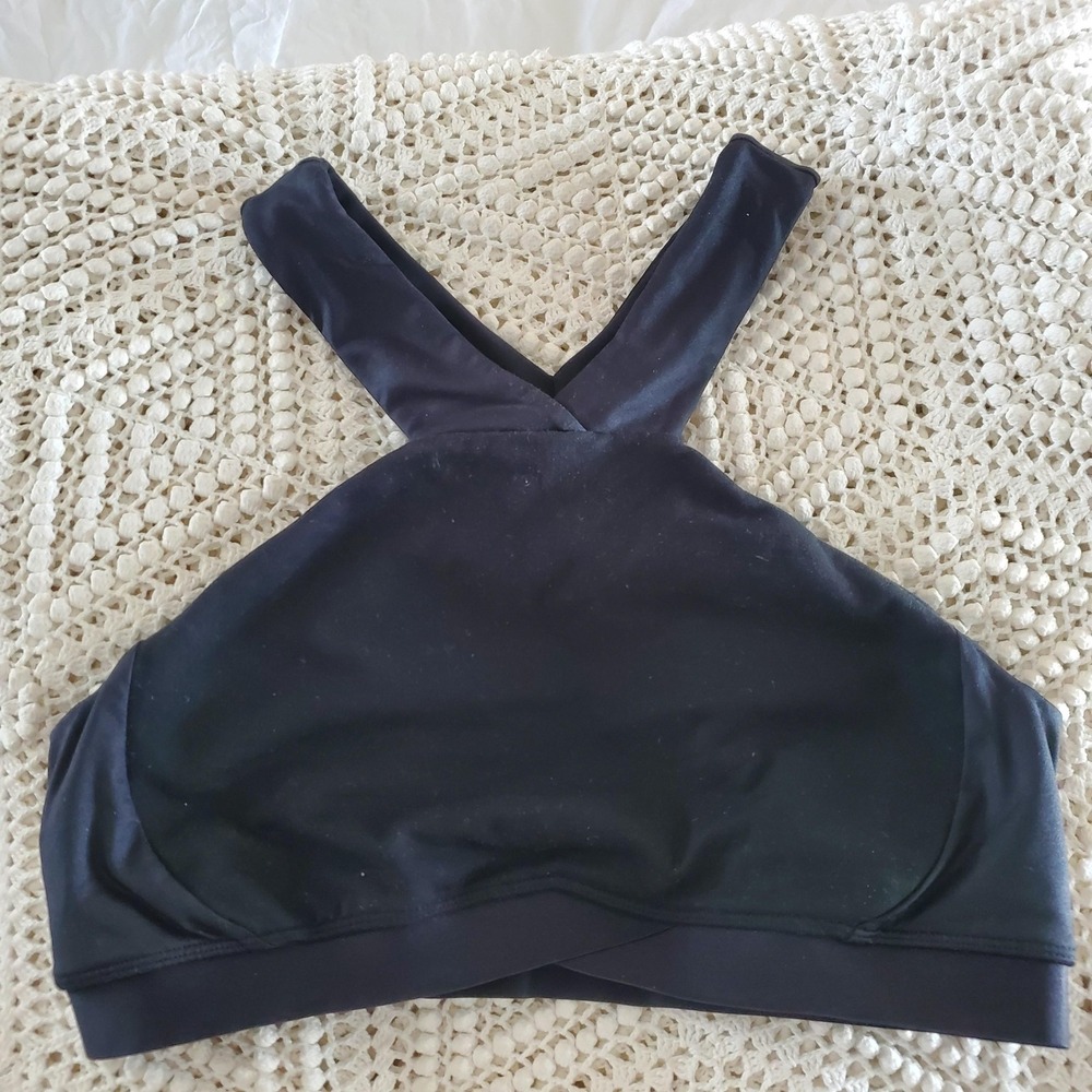 Fabletics Sports Bra Womens‎ Large Black Crossback Cutout Longline Yoga